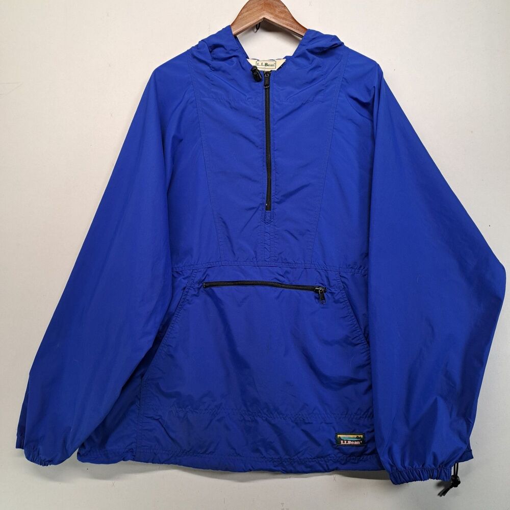 LL Bean Anorak Windbreaker 2XL Blue Pullover Hooded Jacket Rain Lightweight VTG